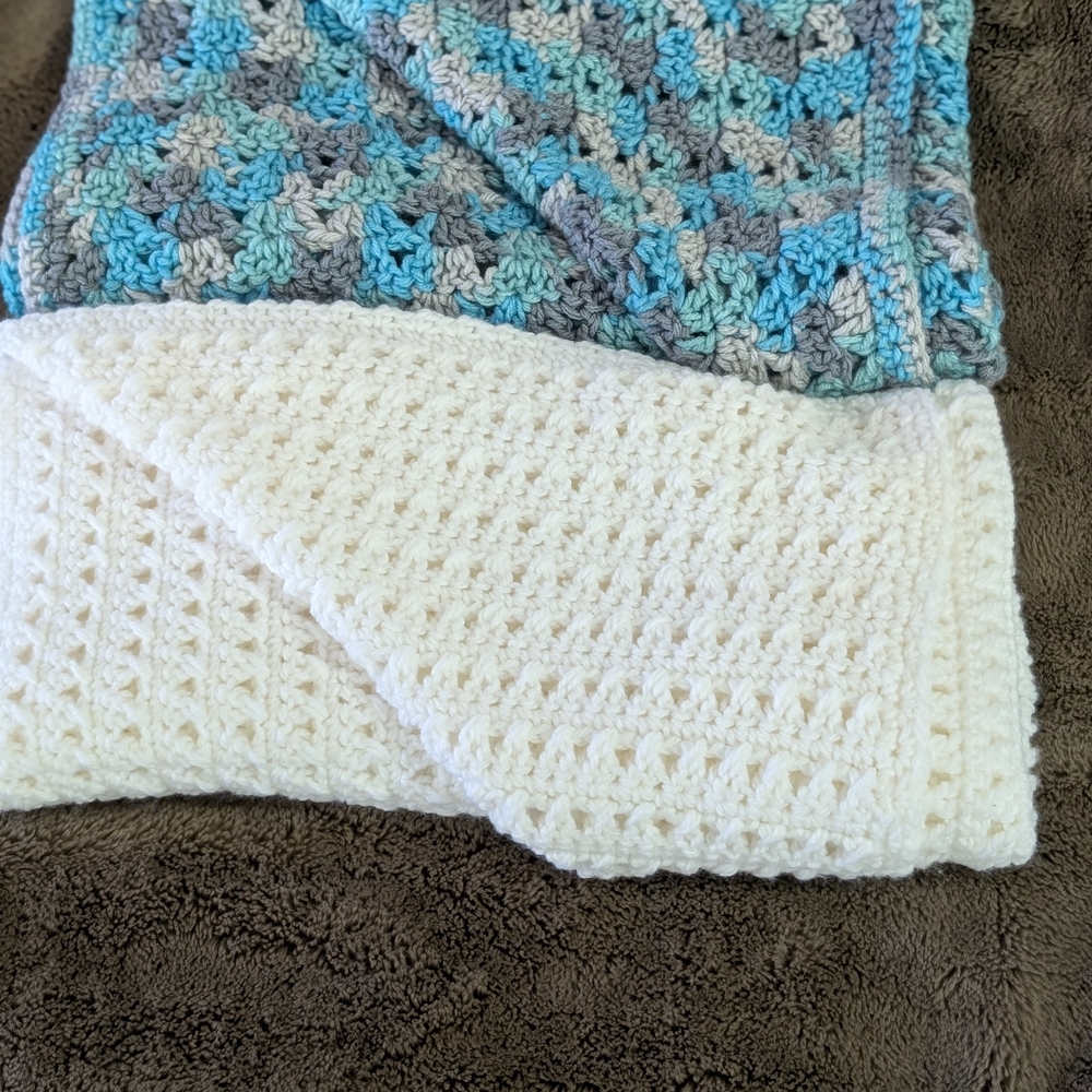 Crochet Blanket with Blue and White Pattern